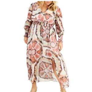 INC Plus Size Smocked Puff Sleeve Maxi Dress Size 3X